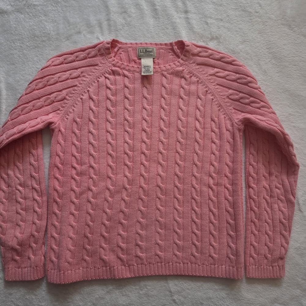 Vintage LL Bean Cable Knit Pullover Sweater Pink Cotton‎ Womens Sm
